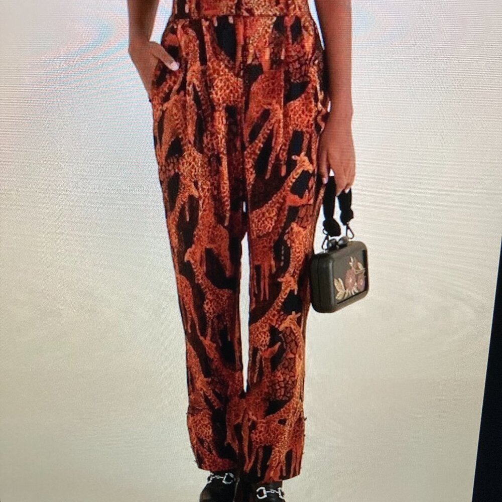 FARM Rio Anthropologie Rust and Black Giraffe-Print Wide-Leg Pants Women Size S